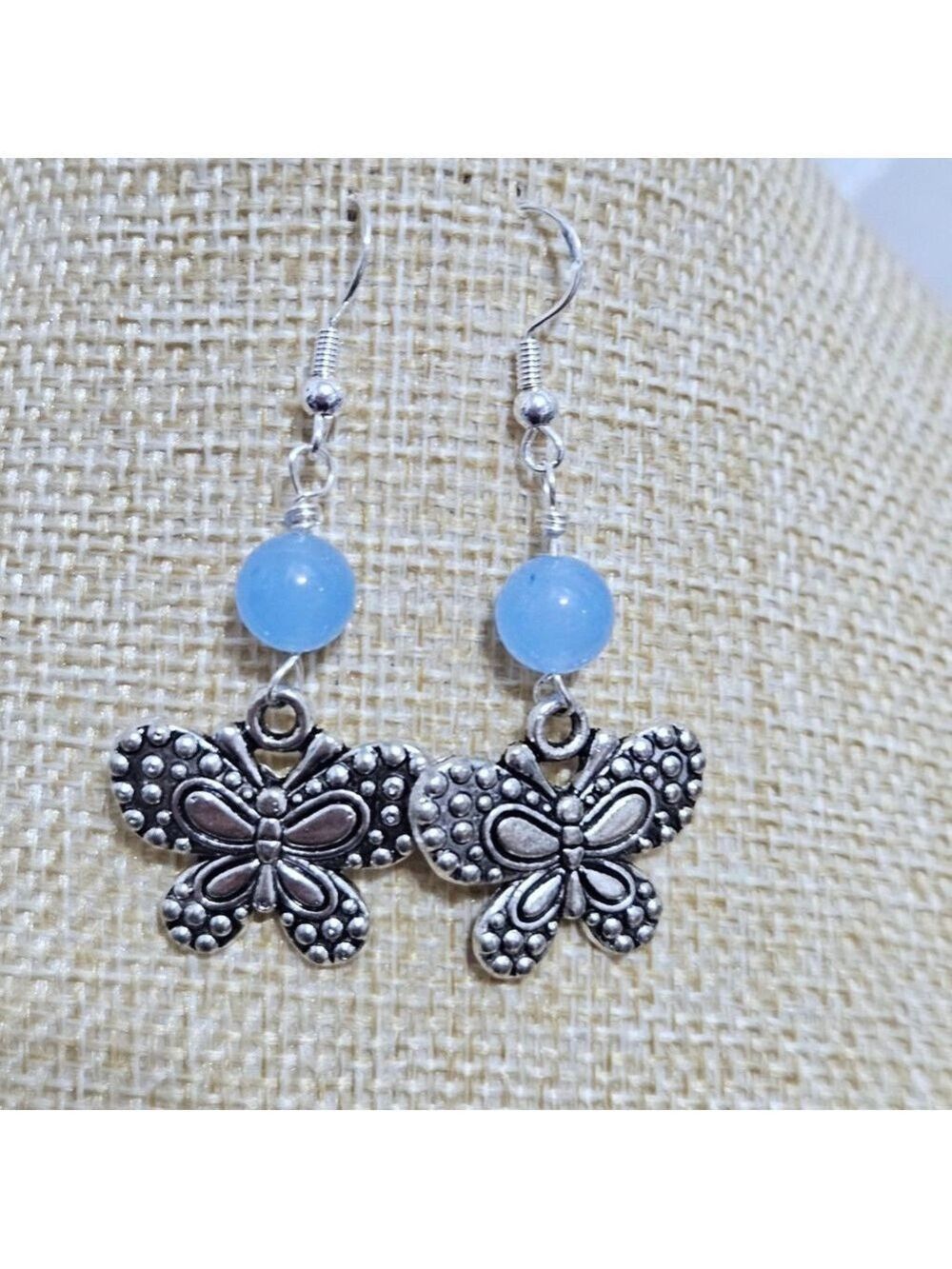 Blue Chalcedony Butterfly Dangle Handmade Earrings